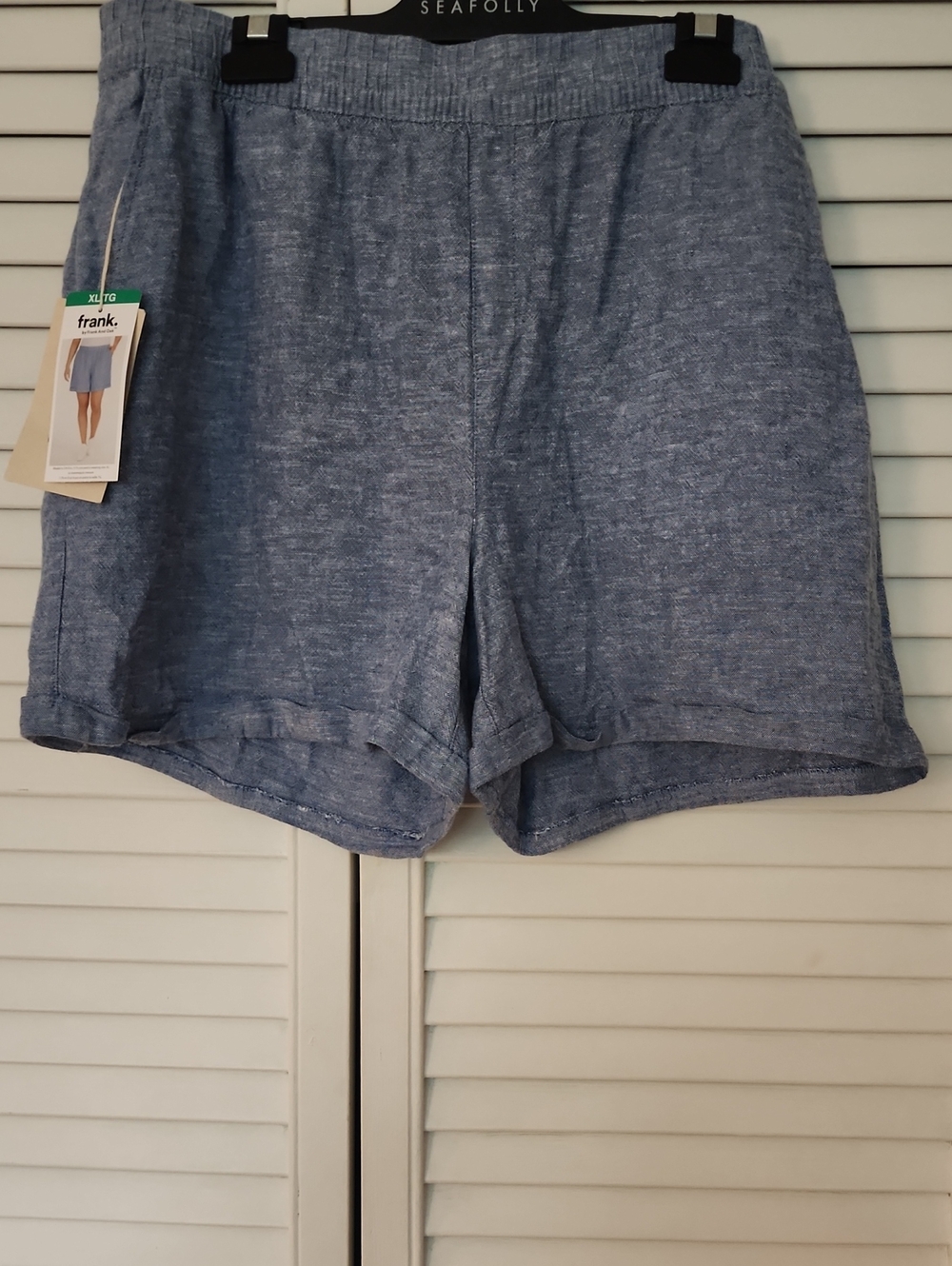 Frank & Oak Heathered Blue High-Waist Linen-Blend Shorts